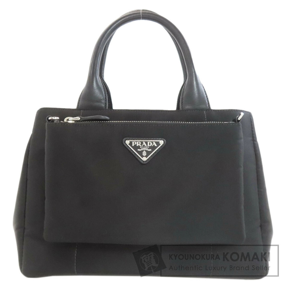 Prada Tessuto handbag front zip pocket triangle logo plate Black